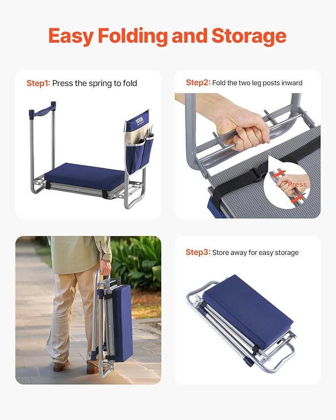 VEVOR Large Folding Garden Kneeler and Seat Heavy Duty, Widened 10" EVA Foam Pad, Portable Garden Stool with Tool Bags, Gardening Bench to Relieve Knee & Back Pain, Gifts for Seniors, Women, Parents - Image 8