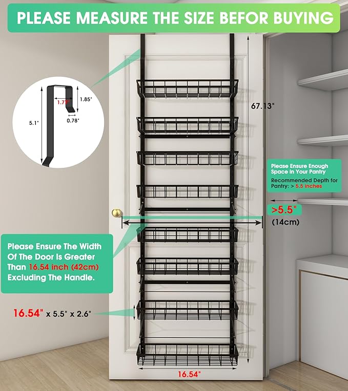 Over The Door Pantry Organizer, Wall Mount Spice Rack, Pantry Hanging Storage - Image 2