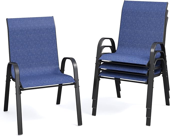 Patio Dining Chairs Set of 4, Outdoor Stackable Dining Chairs High Back for All Weather, Patio Furniture for Backyard, Porch, Garden, Pool Deck (Blue) by VonzoyHome