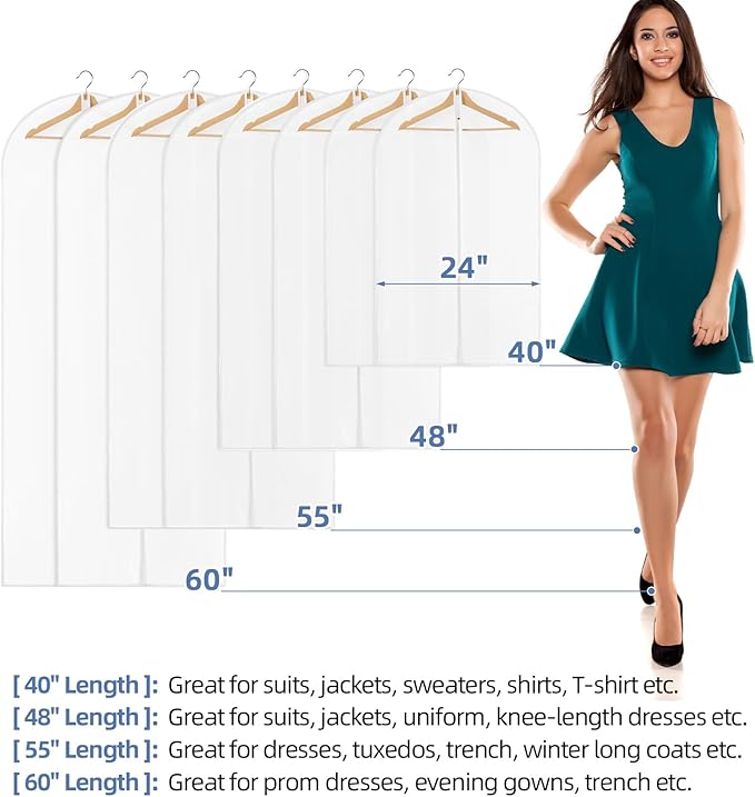 60" Dress Bags for Gowns, 12 Packs All Clear Garment Bags for Hanging Clothes - Image 6
