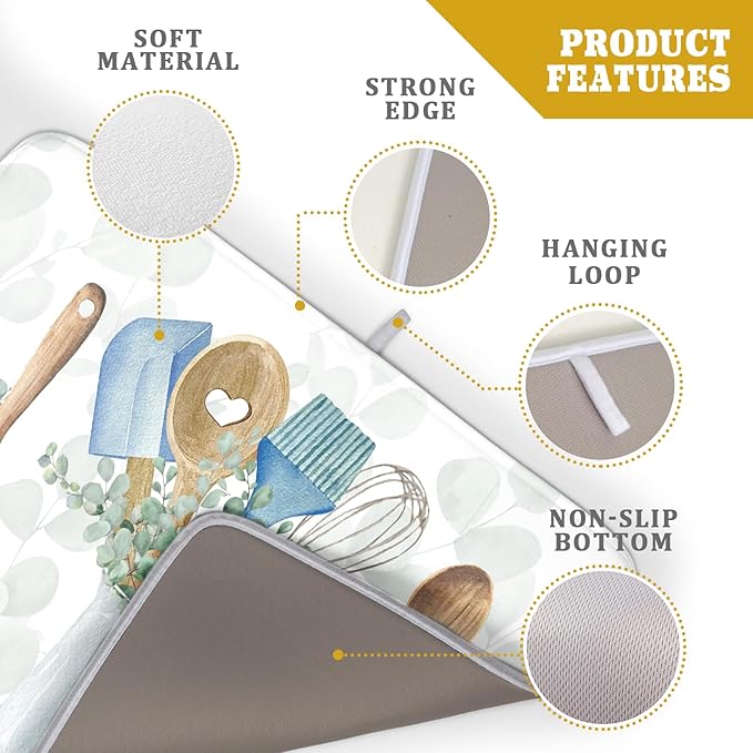 Sage Green Dish Drying Mat for Kitchen Counter, Cooking Supplies Reversible - Image 4