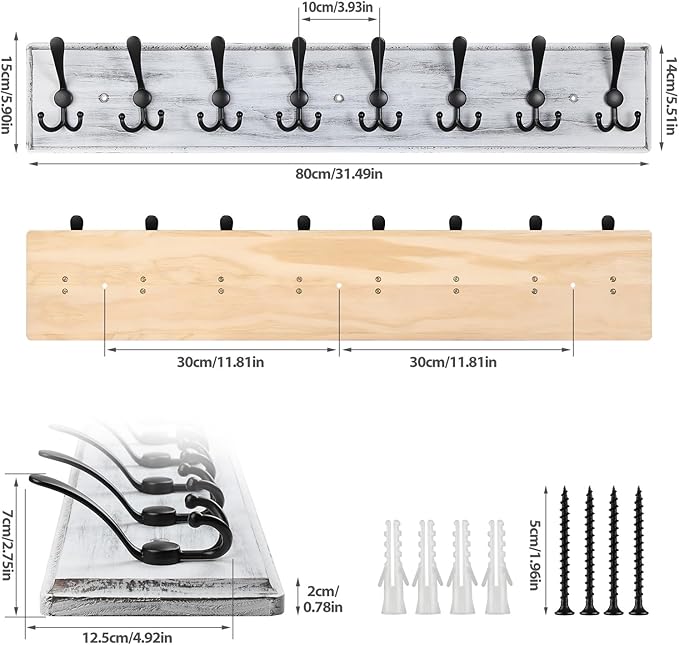 Coat Rack Wall Mount, Wooden Heavy Duty Coat Rack - Image 2