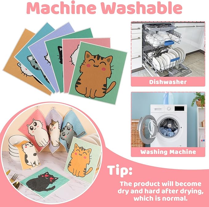 6 Pack Swedish Dishcloths for Kitchen, Cat Gifts for Cat Lovers Swedish Rags - Image 5