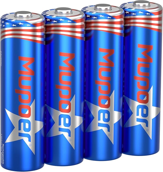 3600mWh Rechargeable AA Batteries 4 Count, Lithium Battery AA 1.5V, Double A by Mupoer