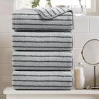Oliven 4 Piece Grey Cabana Stripe Large Bath Towels Oversized Bath Sheet Super by Oliven