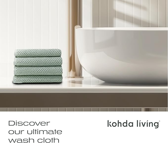 Luxury Silver-Infused Sage Green Washcloth Set of 4, 12.9"x12.9" - Image 8