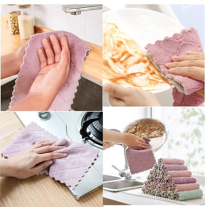 20 Pack Kitchen Cloth, Microfiber Dish Towels Washcloths, Super Absorbent Coral - Image 5