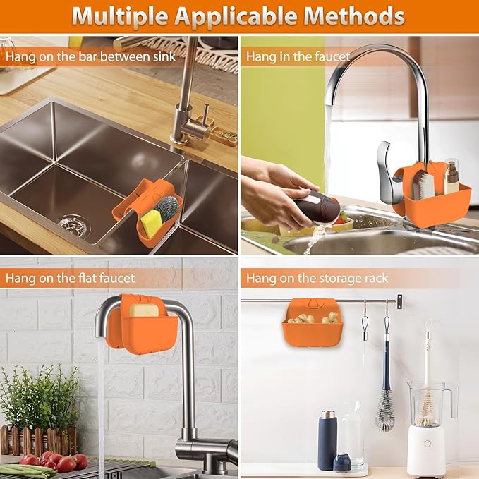 Sponge Holder for Kitchen Sink, Silicone Sink Saddle Caddy Organizer Rack - Image 5