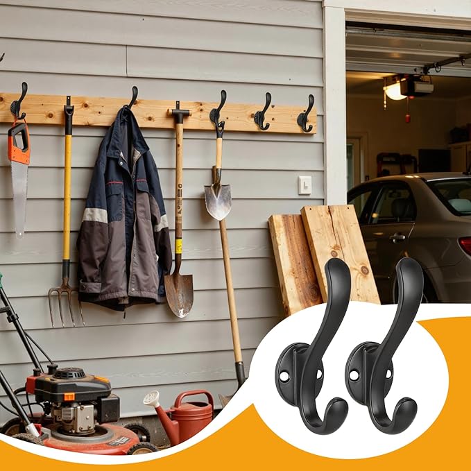 4 Pack Coat Hooks Wall Mount Heavy Duty Utility Retro Double Hooks - Image 9