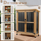 PetsCosset Weatherproof Outdoor Storage Cabinet with Lockable Doors, Wood & Metal Garden Storage Shed Patio Storage Box for Tools & Lawn Equipment, Pool Accessories - Image 6