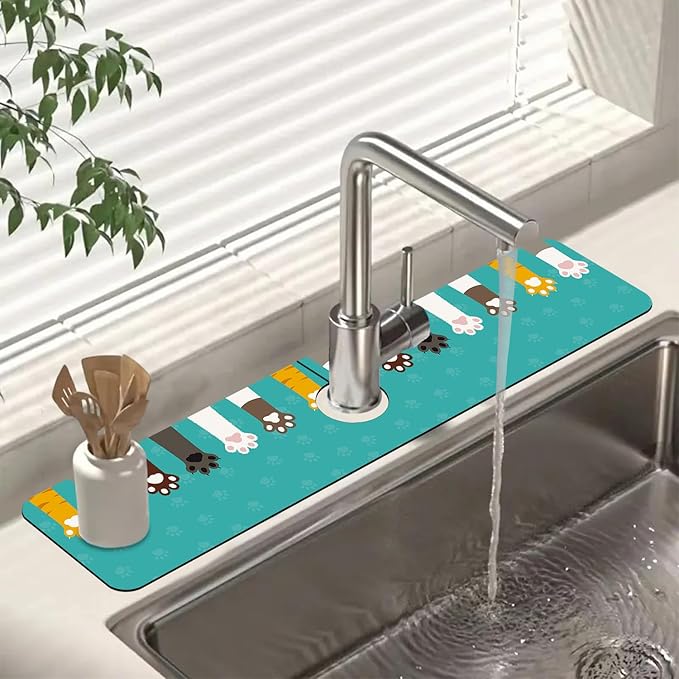 Sink Splash Guard Faucet Mat Cat Paws and Footprints Absorbent Fast Drying Mat by Unknown