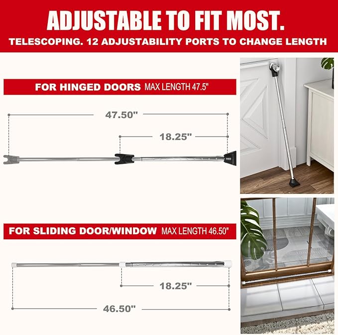 Door Stoppers Security Bar, SECURITYMAN 3 in 1 Adjustable Door Security Bar & - Image 3