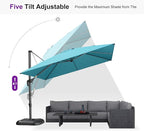 PURPLE LEAF 10'×10' Patio Umbrella with Base and Cover Outdoor Umbrella Large Cantilever Windproof Offset Heavy Duty Sun Umbrella for Garden Deck Pool Patio Turquoise Blue - Image 8