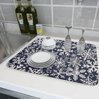 Dark Blue Winter Dish Drying Mat - Image 6
