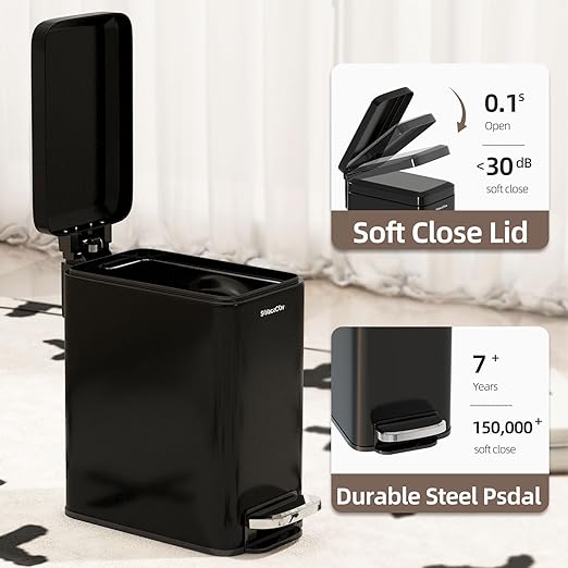 Slim Bathroom Trash Can with Lid Soft Close, 6 Liter/1.6 Gallon Stainless Steel - Image 4