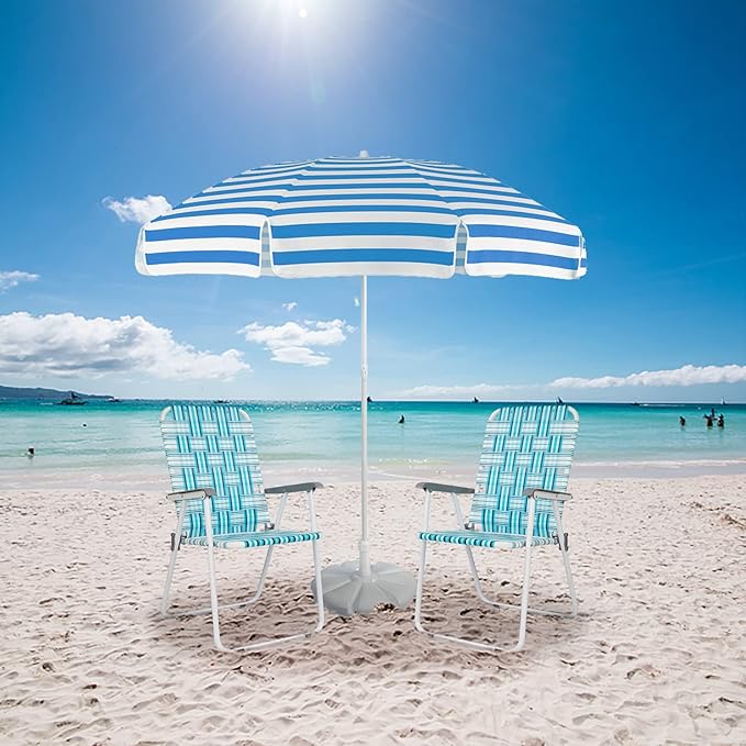 VINGLI Patio Lawn Webbed Folding Chairs Set of 4, Outdoor Beach Chair Portable Dining Chair for Outdoor Yard, Garden (White & Blue, Classic) - Image 2