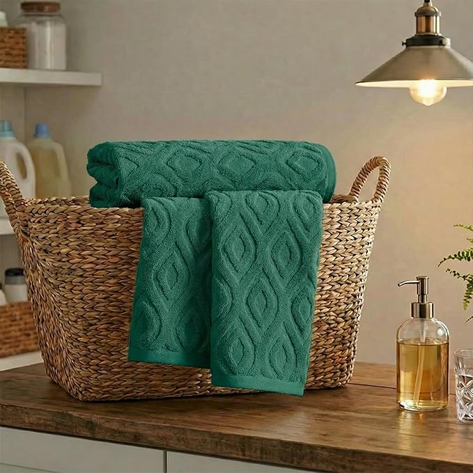 Artoid Mode 1 Pc Dark Green 3D Diamond Grid Jacquard Hand Towels - Image 5