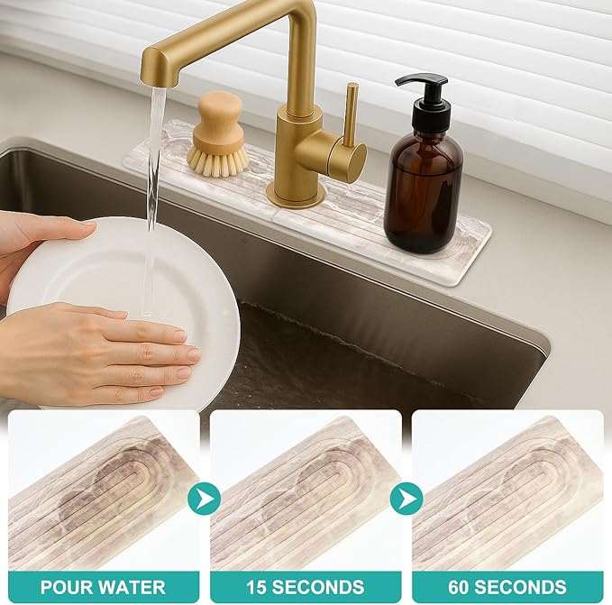 Small Diatomite Kitchen Sink Faucet Mat Water Absorbing Stone Tray Quick Drying - Image 2
