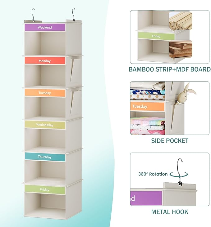 YOUDENOVA 6-Shelf Weekly Hanging Closet Organizer, Weekly Clothes Organizers - Image 4