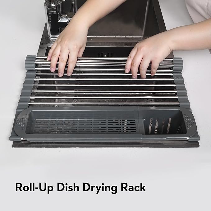 Roll Up Dish Drying Rack Over The Sink, 304 Stainless Stee Dish Drainer - Image 5
