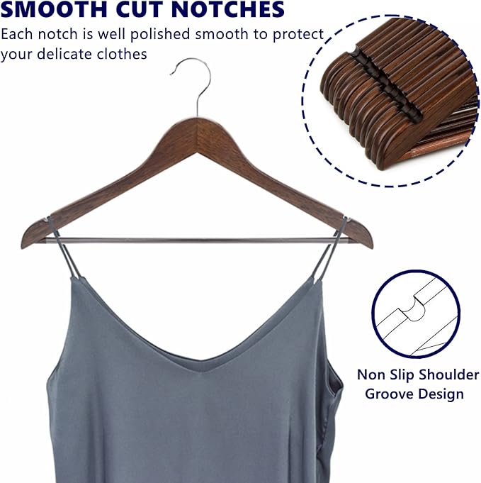 Amber Home 20 Pack Vintage Wooden Coat Hangers, Walunt Wood Suit Hangers - Image 3