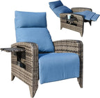 Upgraded Outdoor Recliner Chair, Reclining Patio Chairs with Adjustable Back up to 150°Lay Flat and Extended Footrest, Wicker Recliner Chairs with Flip Table and Removable Olefin Cushion by zzw