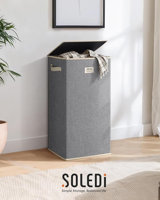 SOLEDI Laundry Hamper with Lid 100L Large & Tall Collapsible Laundry Basket - Image 8