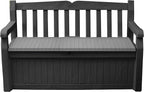 Keter Solana 70 Gallon Storage Bench Deck Box for Patio Storage, Front Porch Decor and Outdoor Seating – Perfect to Store Garden Tools and Pool Floats, Graphite by Keter