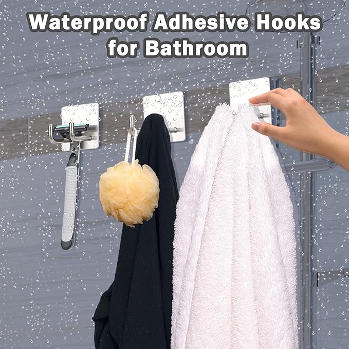 Adhesive Hooks, Stick on Stainless Steel Towel Robe Razor Wall Hooks - Image 3