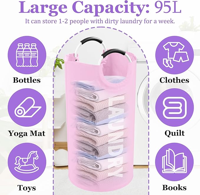 95L Large Laundry Basket with Handles, Foldable Clothes Hampers Stand Up Well - Image 2