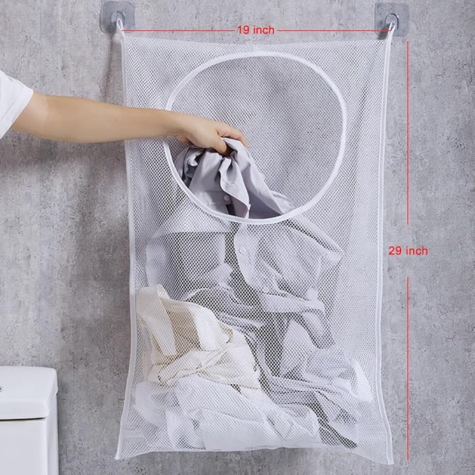 ZIIYAN 2 Pack Door Hanging Laundry Hamper Bag, Mesh Laundry Bag, Large Dirty - Image 2