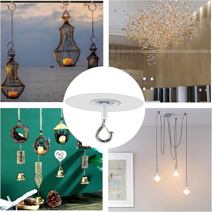 No Hole Adhesive Ceiling Hooks for Hanging Light Plants, Sticky Eye Hooks for - Image 6
