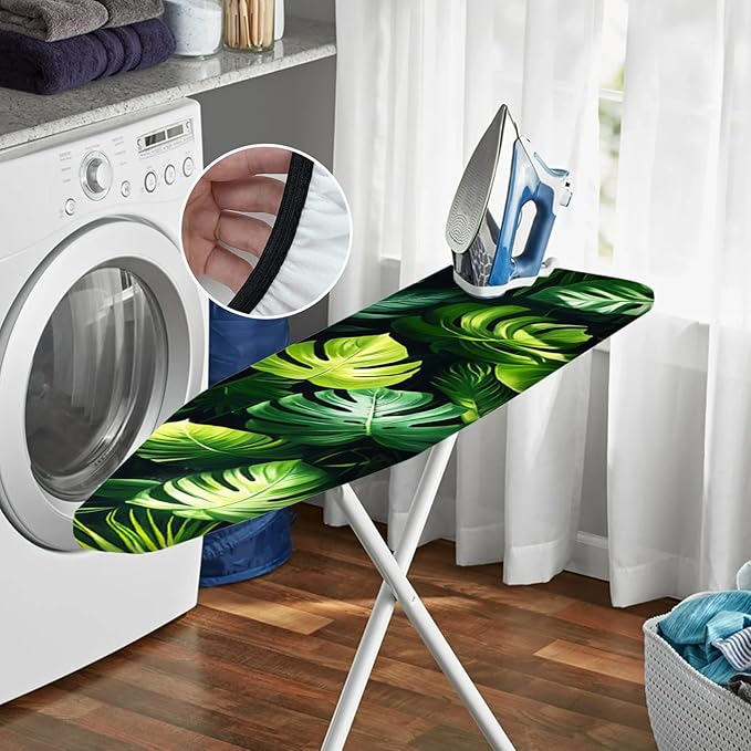 Nuxovilar Dark Background with Green Monstera Leaves Ironing Board Cover - Image 6