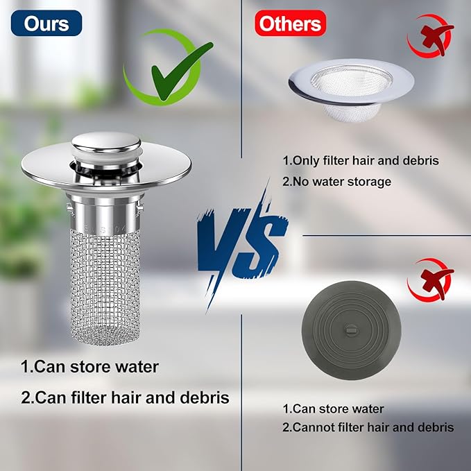 2024 New Pop Up Bathroom Sink Drain Strainer Hair Catcher, Sink Drain Stopper - Image 5