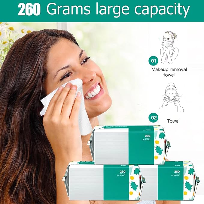 Soft Disposable Face Towel, Cotton Facial Dry Wipes 300 Count, Cotton Dry Wipes - Image 5
