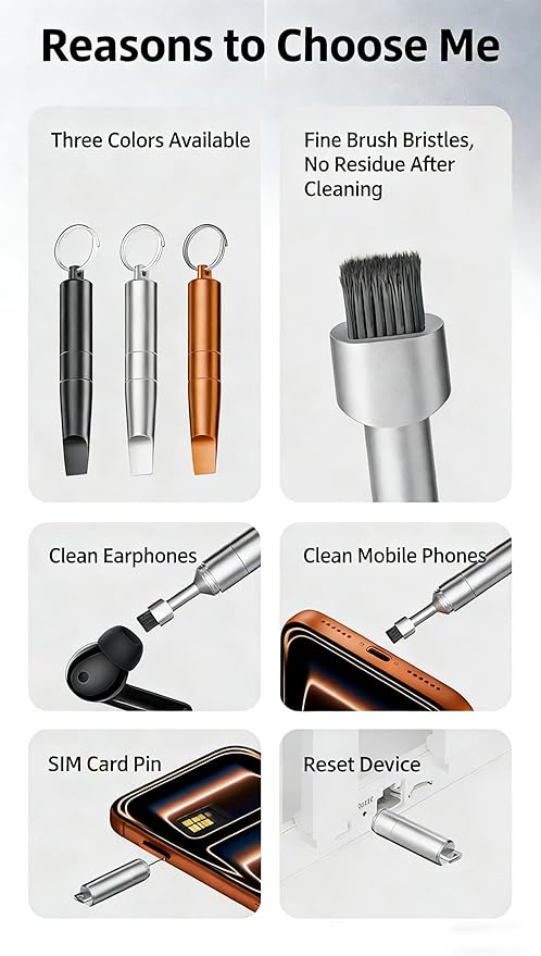 2PCs 3-in-1 Cleaning Brush Mobile Phone Card pin Keychain sim Battery - Image 9