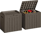 JUMMICO 31 Gallon Resin Deck Box Waterproof Indoor Outdoor Storage Boxes for Patio Furniture Cushions and Garden Tools (Brown, 31gallon-2 Packs) by JUMMICO