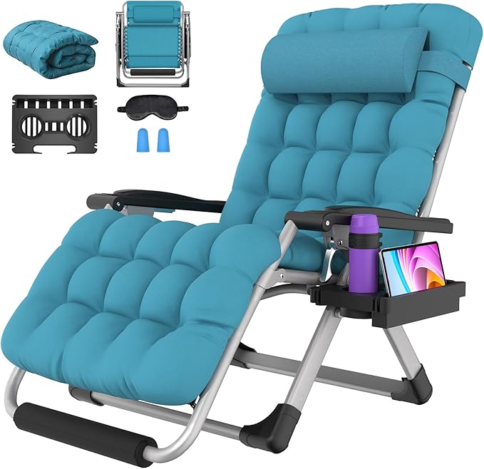 Suteck Oversized Zero Gravity Chair,33In XXL Outdoor Recliner Chair w/Removable Cushion&Headrest, Camping Lounge Chair w/Upgraded Lock&Footrest, Reclining Patio Chairs for Indoor Outdoor,500LBS by Suteck
