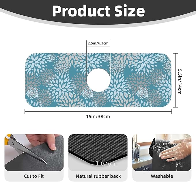 Dahlia Floral Flower Colorful Abstract Kitchen Sink Splash Guard Faucet Mat - Image 2