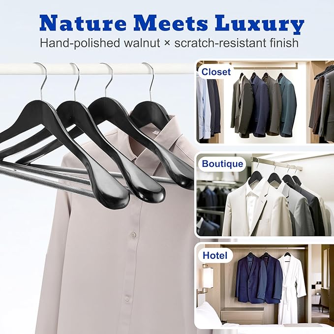 HOUSE DAY Wide Shoulder Wooden Hangers 12 Pack, Wood Suit Hangers - Image 7