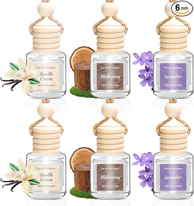 Car Air Freshener 6 Pack, Vanilla Cream, Mahogany & Lavender 3 Natural Scent by Unknown