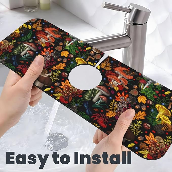 Mushroom Forest Butterfly Kitchen Sink Splash Guard Faucet Mat 1 Pcs, Absorbent - Image 6