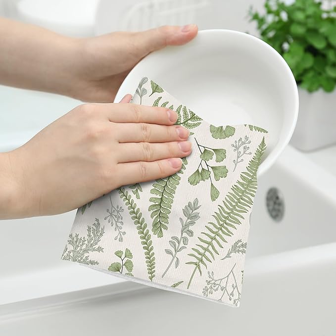 Cute Botanic Dish Towels for Drying Dishes, Absorbent Decorative Sage Green - Image 4