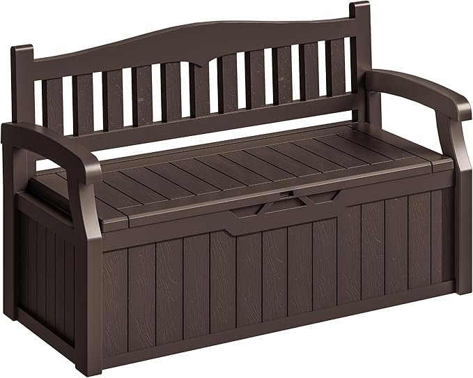 Homall 75 Gallon Outdoor Storage Benches Lockable Deck Box with Waterproof and UV Resistant, Waterproof Storage Box for Patio Furniture, Tools, Cushions (Brown) by Homall