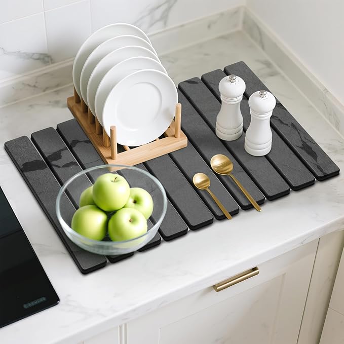 Large Stone Dish Drying Mat for Kitchen Counter, Water Absorbing Diatomaceous - Image 8