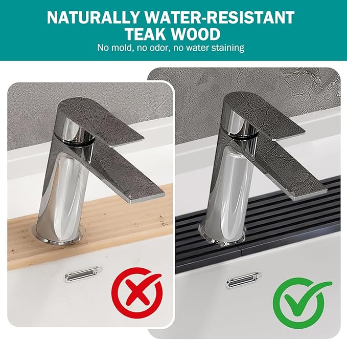PEKER Teak Wood Faucet Mat for Kitchen Sink 23.6" – Natural Teak Sink Splash - Image 5