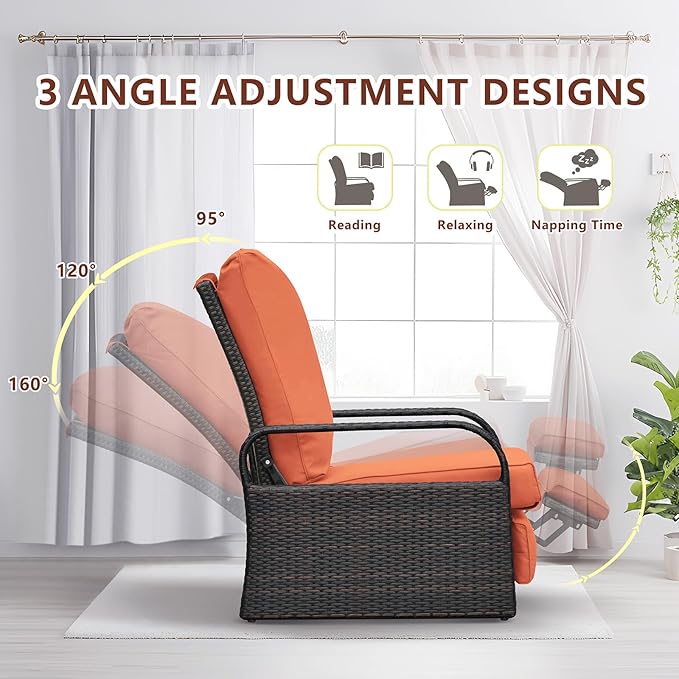 ART TO REAL Automatic Adjustable Patio Recliner Chair Relaxing Sofa Outdoor Wicker Armchair Furniture Aluminum Frame Lounge with Soft Thicken Cushion - Image 4