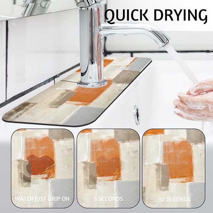 MCALK Orange Kitchen Sink Faucet Mat Splash Guard, Absorbent Quick-Dry Kitchen - Image 2