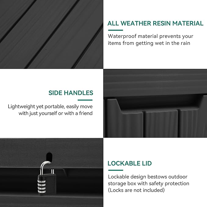 YITAHOME 45 Gallon Deck Box, Outdoor Storage Box for Patio Cushions, Outdoor Tools, Gardening Tools, Sports Equipment, and Throw Pillows, Lockable and Waterproof, Black - Image 6