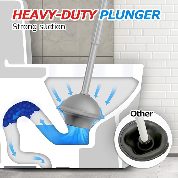 2Pack 2 in 1 Toilet Brush and Plunger Set, Extended Handle Plunger，Toilet Bowl - Image 3
